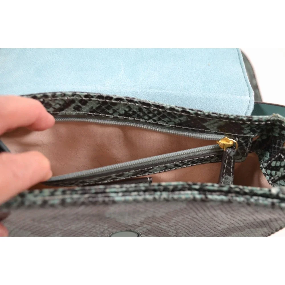 Radley London Reptile Snake Print Teal & Black Crossbody Shoulder Bag Purse‎
